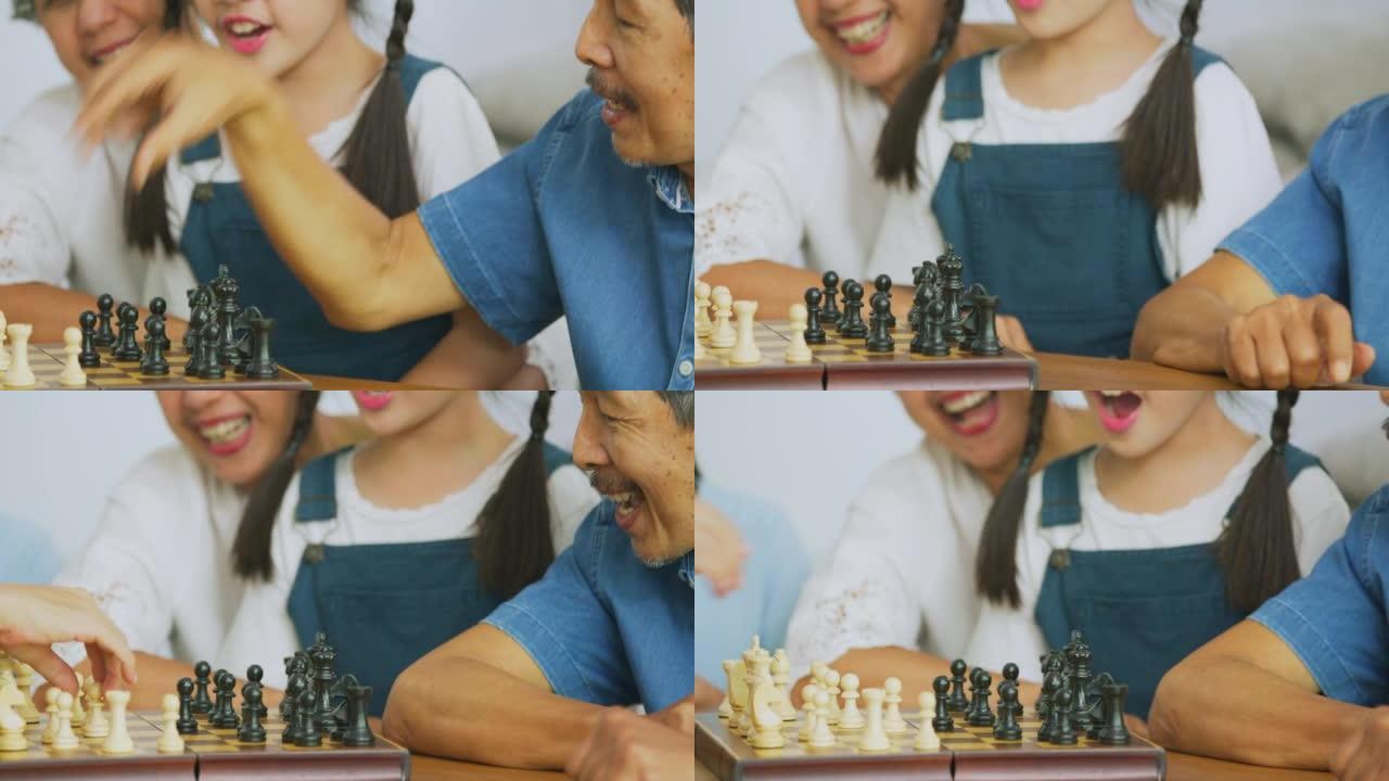 家人喜欢在客厅在家下棋。