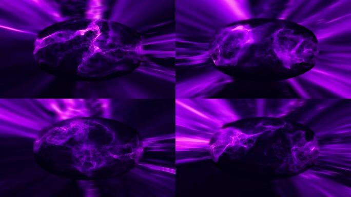 4k紫色Elipse抽象宝石。发光能量水晶火球。神奇的隐形传态等离子体。数字光时间门户。火灾爆炸反应