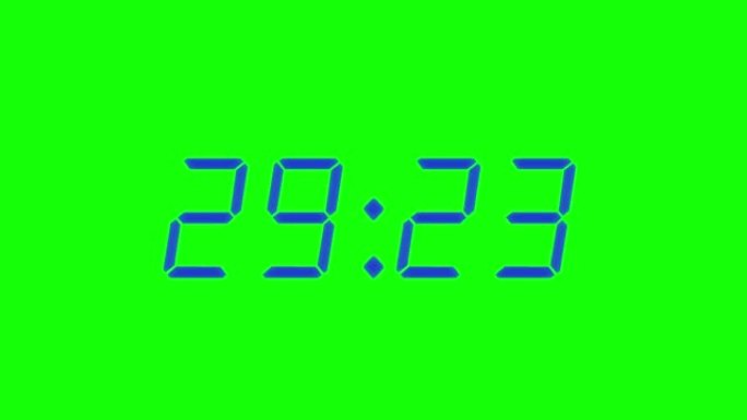 50秒数字闹钟倒计时定时器。绿屏显示上的海军数字