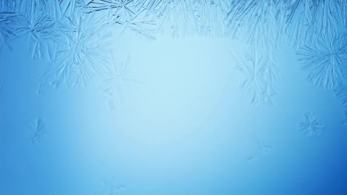雪片或窗霜晶体的延时在玻璃上缓慢形成。