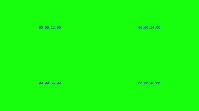 时间码，在绿屏背景下从0到60秒开始的计时器，叠加