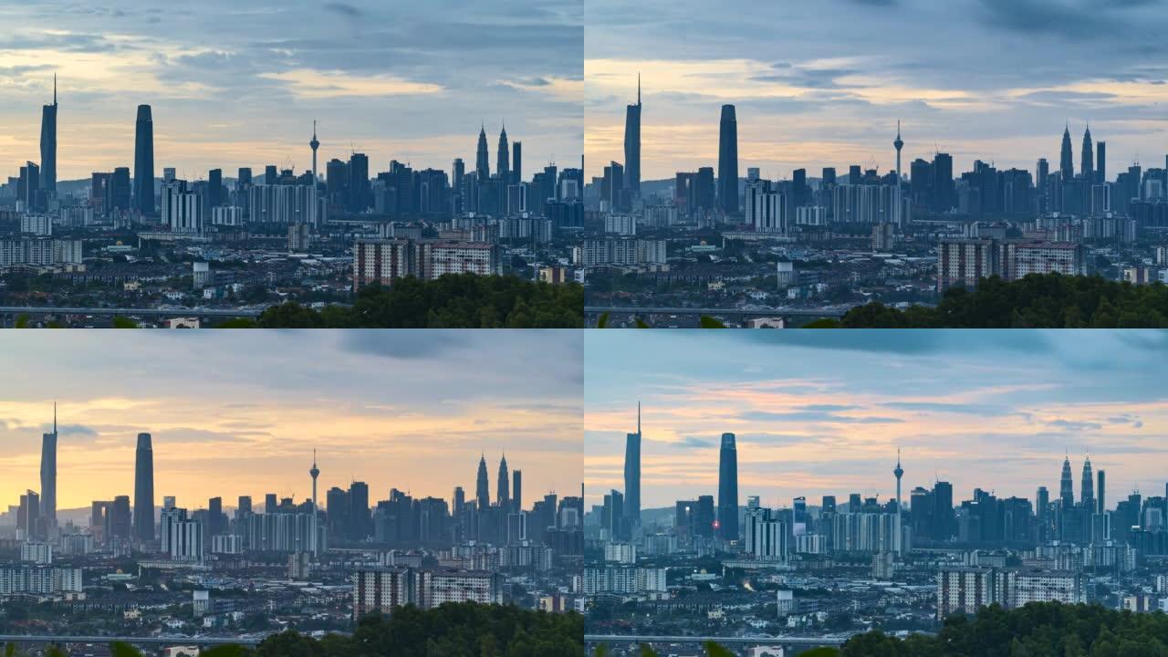 日落时吉隆坡城市景观的延时4k UHD镜头