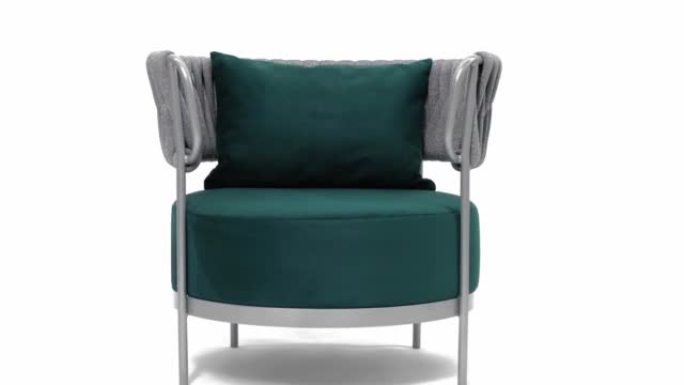 这款设计师椅子是豪华家具系列的元素。高贵的祖母绿色天鹅绒纺织品和铝框。
