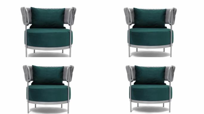 这款设计师椅子是豪华家具系列的元素。高贵的祖母绿色天鹅绒纺织品和铝框。