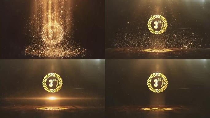 3周年庆典金徽章，带粒子4k视频，3年金色文字。