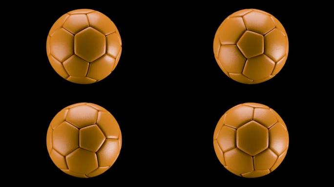透明背景上金色皮革材料旋转足球或足球阿尔法通道