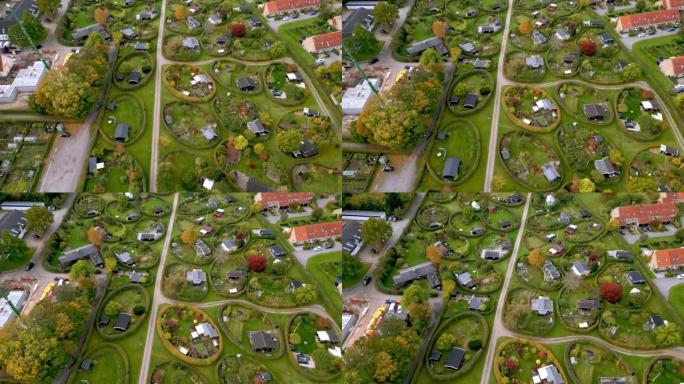 丹麦哥本哈根附近独特圆形花园的航拍