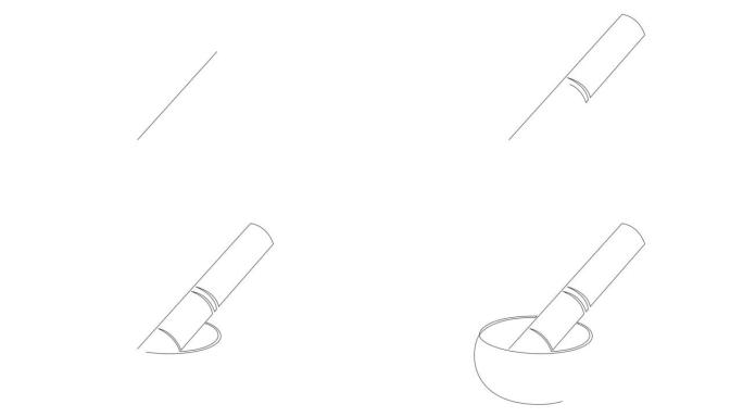 唱歌碗的自画动画。连续线条图。