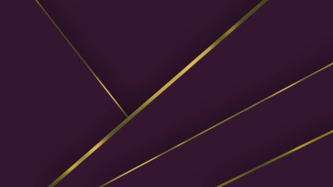 4k抽象奢华紫色光泽条纹和金色线条几何运动背景，金色金属条纹形状多层