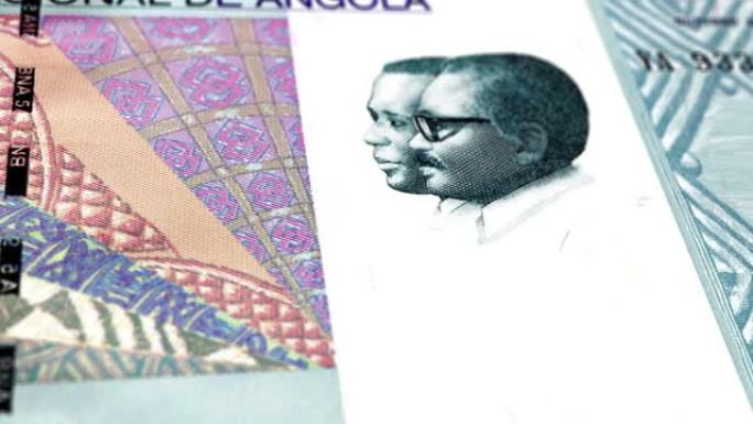 安哥拉埃斯库多5张钞票，五张安哥拉埃斯库多，安哥拉埃斯库多的特写和宏观视图，跟踪和多莉拍摄5张安哥拉