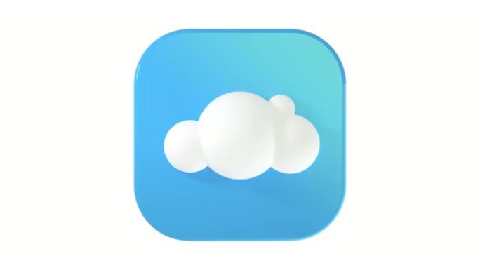 白色背景上的蓝色按钮上的3D云图标，具有流畅的4k动画周期。3D插图