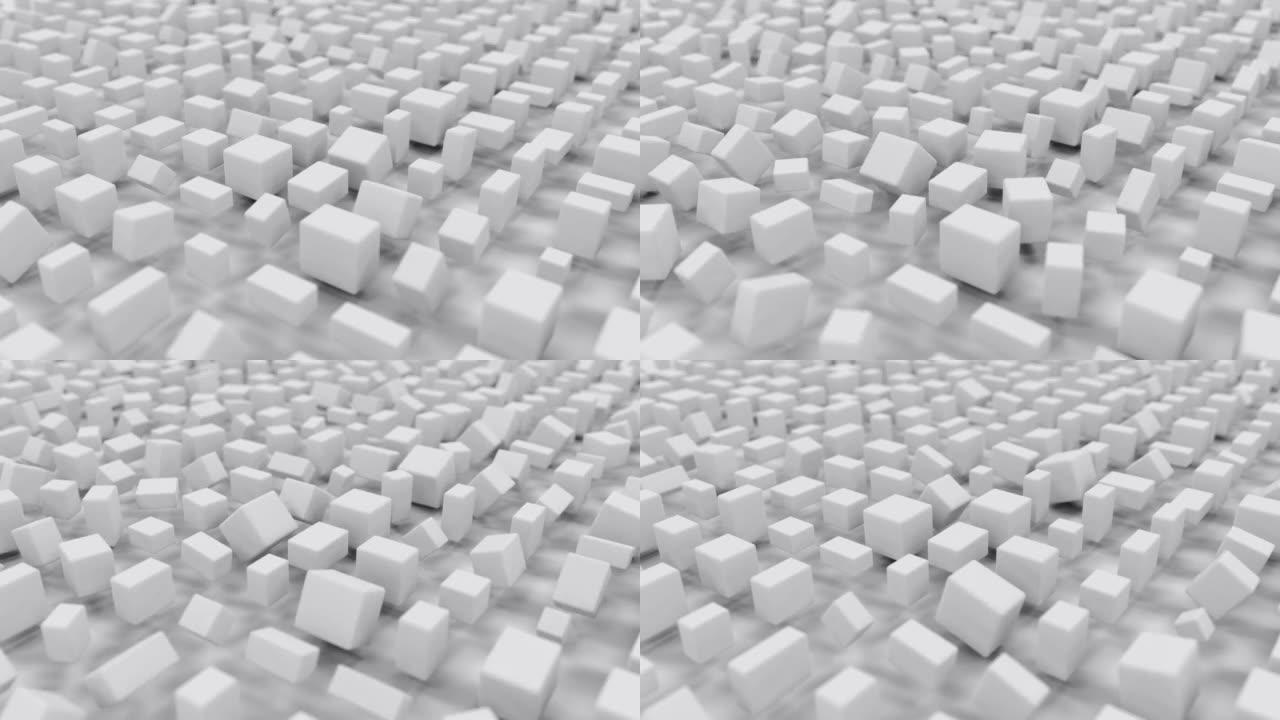 白色3D长方体随机移动-抽象几何bg-循环视频