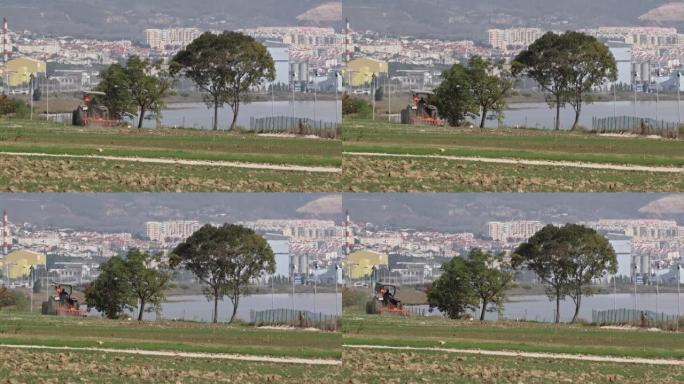 葡萄牙里斯本塔霍河沿岸的自卸车操纵和卸土