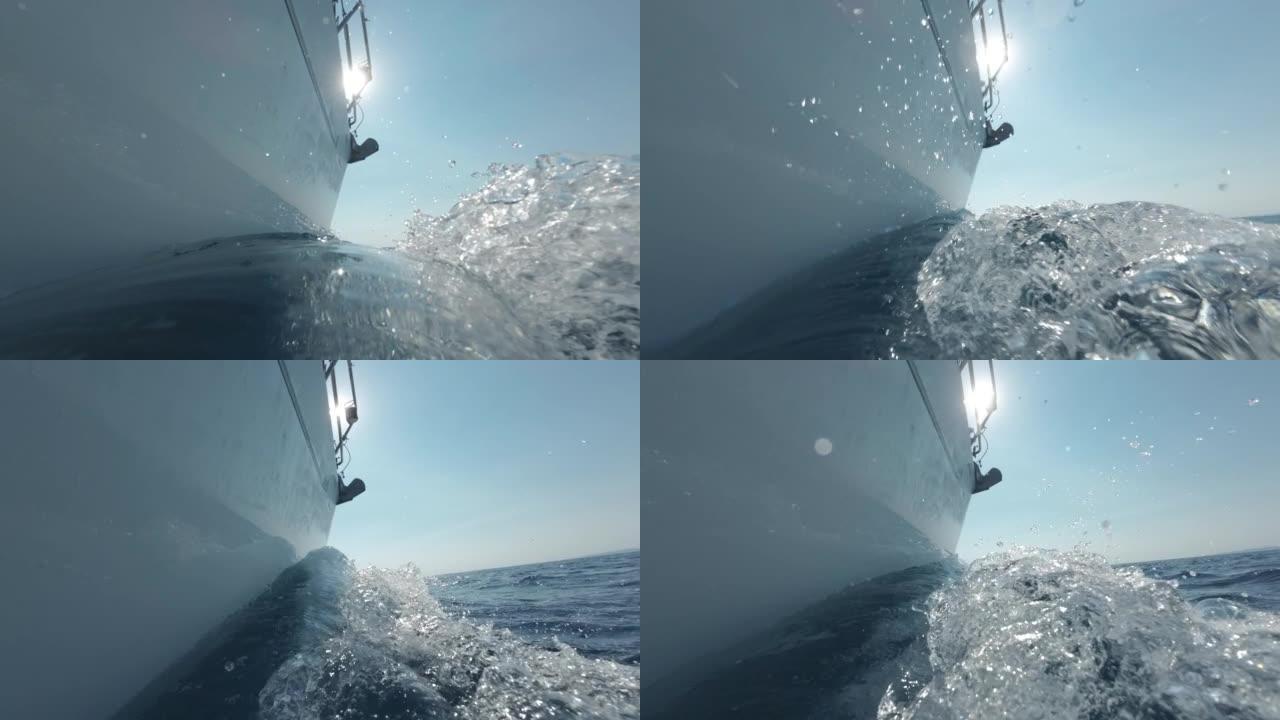 x5航行的慢动作镜头-夏季在爱琴海用帆船在海浪中撕裂