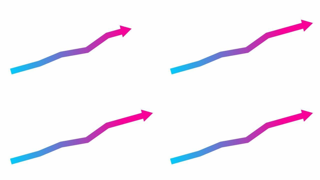 动画粉色蓝色箭头。经济增长图表。矢量插图孤立在白色背景上。