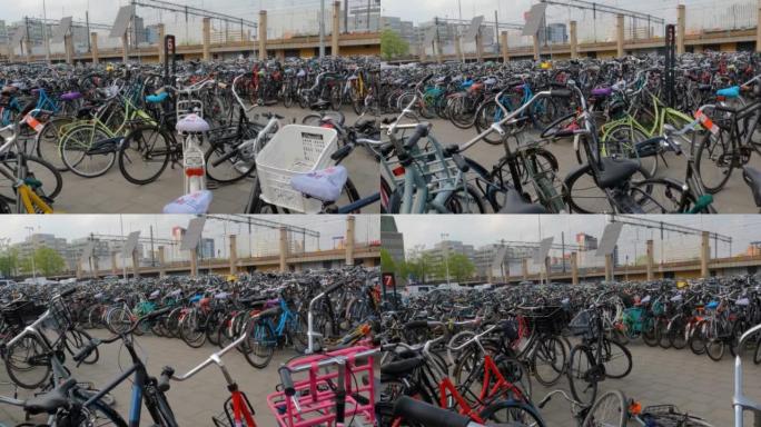 荷兰埃因霍温中央车站附近许多自行车的景色