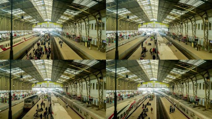 埃及开罗火车站旅客出行列车行驶延时摄影