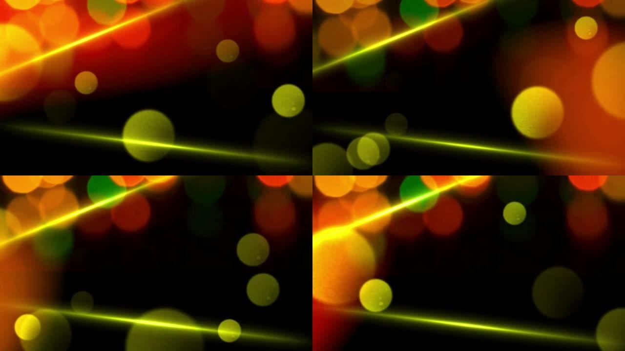 动画黄光bokeh和彩色光泄漏背景为纹理。