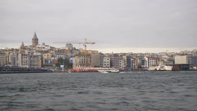 伊斯坦布尔著名城市景观湾建筑慢动作全景4k土耳其