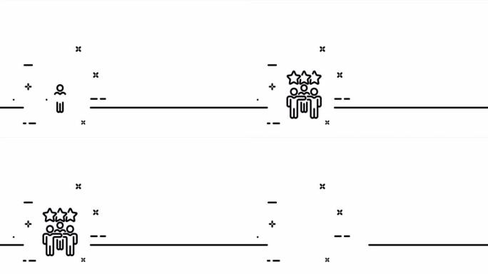 三个有星星的人。评分，顶部，评估，评论，评分，社交媒体，获胜者，第一名。反馈概念。一个线条画动画。运