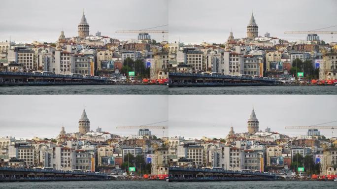 伊斯坦布尔最受欢迎的城市景观湾交通大桥慢动作全景4k土耳其
