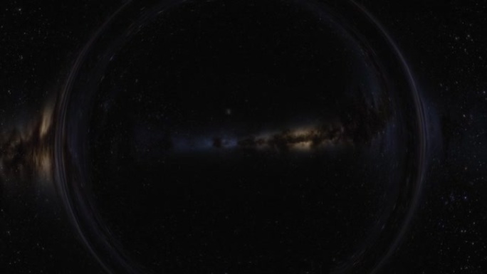 超大质量黑洞的电影动画。相机穿过黑洞或虫洞进入另一个宇宙中的另一个星系。空间、光和时间被强引力扭曲