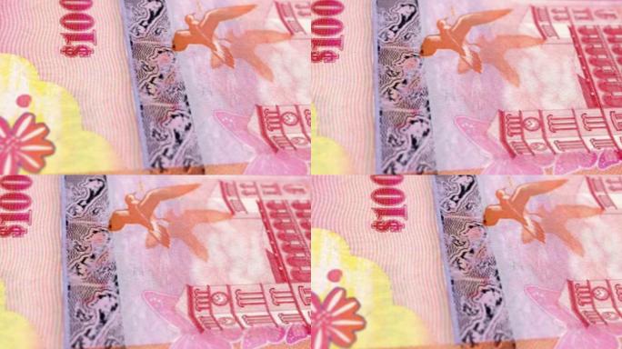 百慕大百慕大元100纸币，一百百慕大元，百慕大元的特写和宏观视图，跟踪和多莉拍摄100百慕大元纸币观
