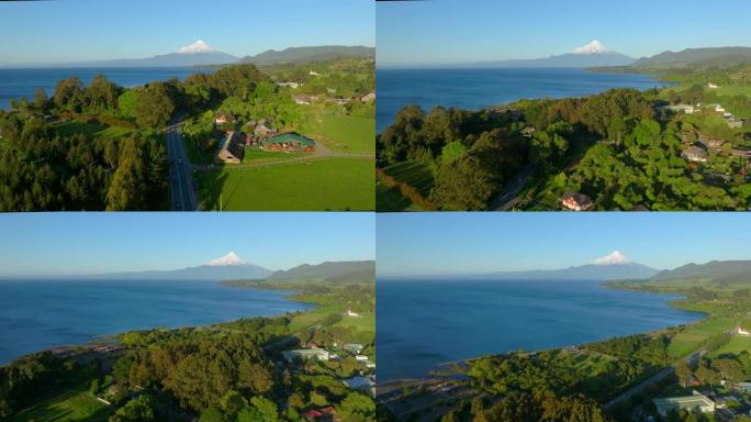 智利瓦拉斯港奥索诺火山Llanquihue湖的鸟瞰图