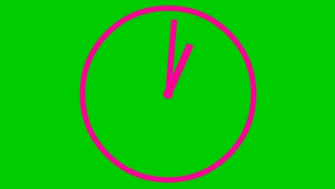 动画时钟。粉色线性手表。顺时针旋转。时间的概念，截止日期。循环视频。矢量插图孤立在绿色背景上。