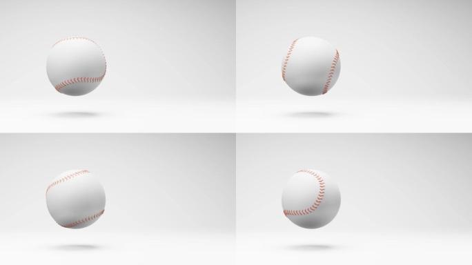 工作室浅灰色背景上的棒球旋转