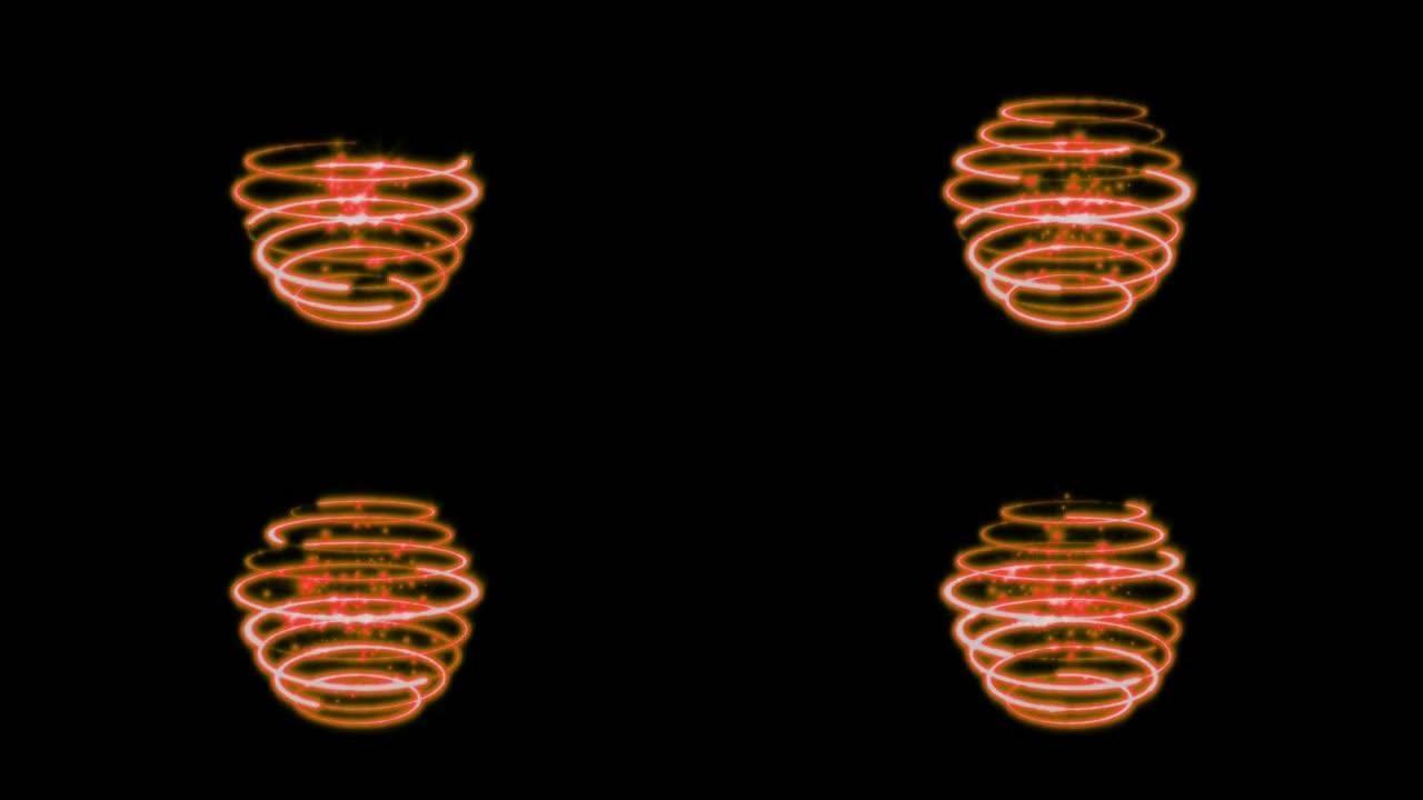 黑色背景上传送传送器的动画橙色光效果。