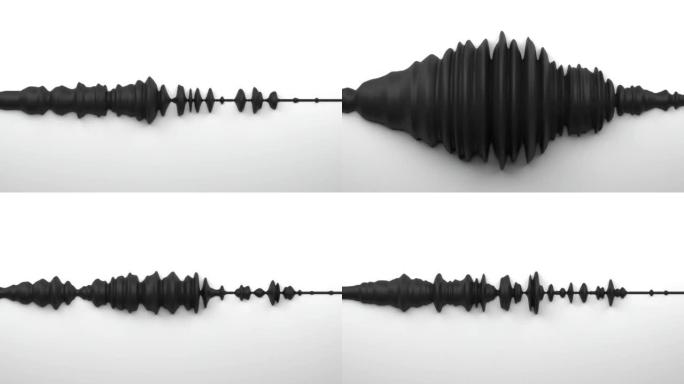 白色背景上的实心黑色音频波。抽象音乐波振荡。合成音乐技术样本。调印。