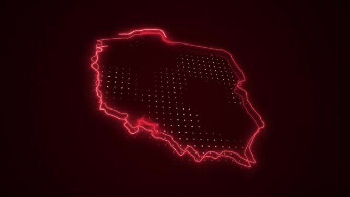 3D霓虹红色波兰地图边界轮廓循环背景