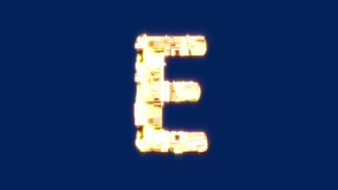 字母E-闪亮技术控制论黄金黄色字体，孤立循环视频