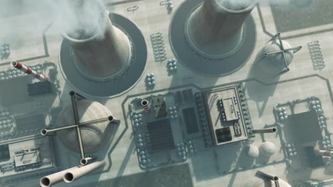 核电站天线的动画航拍烟囱环保工厂全球变暖