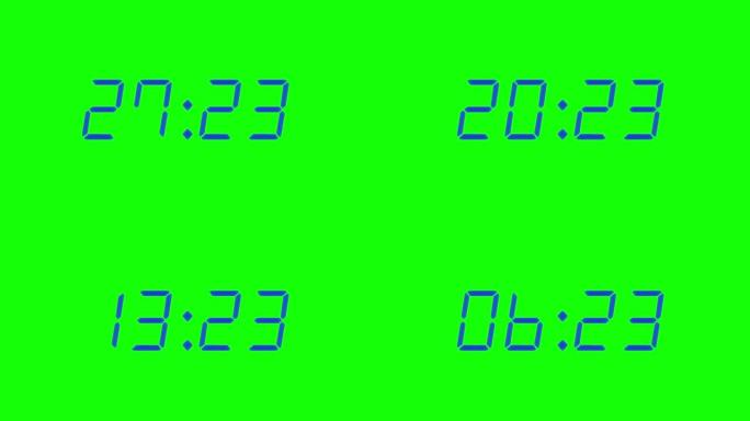 35秒数字闹钟倒计时定时器。绿屏显示上的海军数字