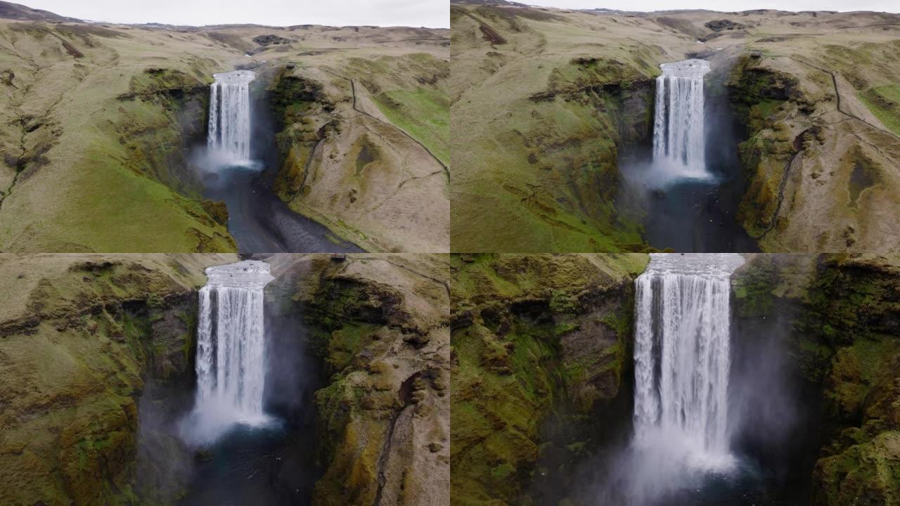 瀑布从悬崖流向河流