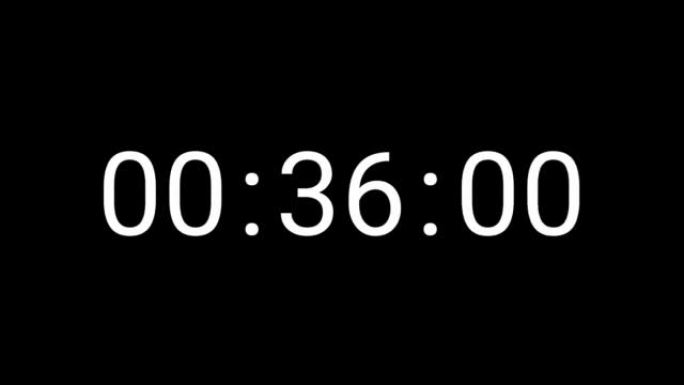 6位60秒 (1分钟) 数字倒计时时钟定时器。黑色bg上的白色文本