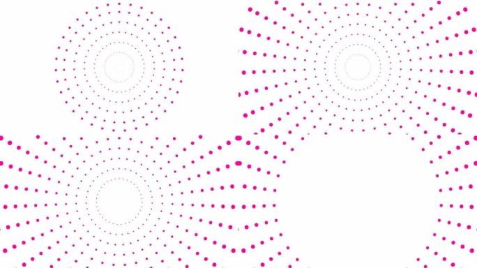 从中心开始动画增加粉红色的圆点。矢量插图孤立在白色背景上。