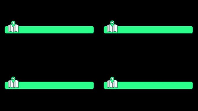 动画绿色文本框和选中图标的旅行模板隔离在黑屏上。