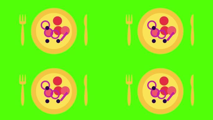 绿屏背景上的一盘食物的动画，用于色度键控
