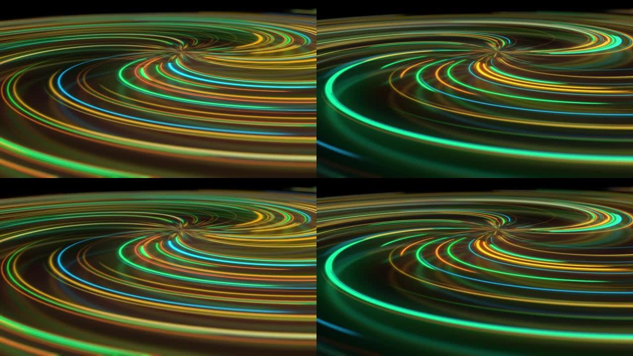 具有不同颜色光路形式反射的抽象氖螺旋
