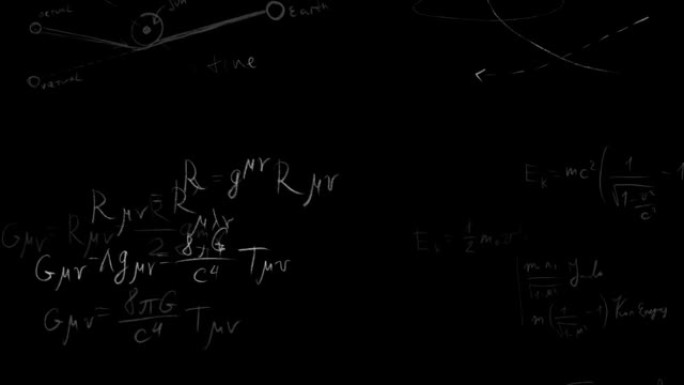 广义相对论的公式。黑色背景上的数字