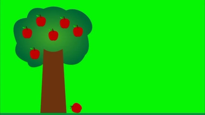 红苹果从树上掉下来的动画，背景为绿色屏幕
概念-收获