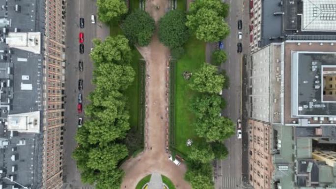 赫尔辛基市中心埃斯普拉纳迪公园的俯视图