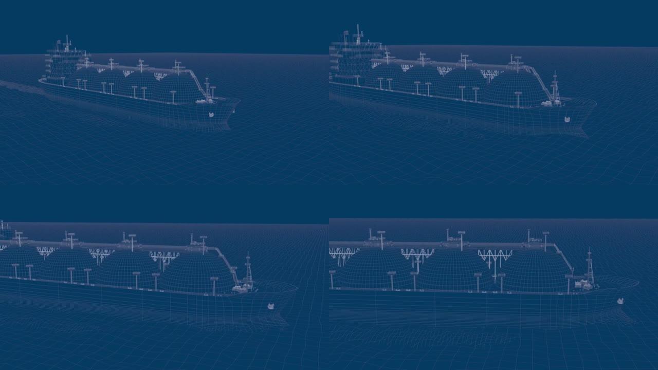 海上船头到船尾的液化天然气运输船的3d渲染