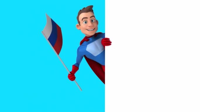 有趣的3D卡通超级英雄，带有来自俄罗斯的旗帜，包括alpha频道