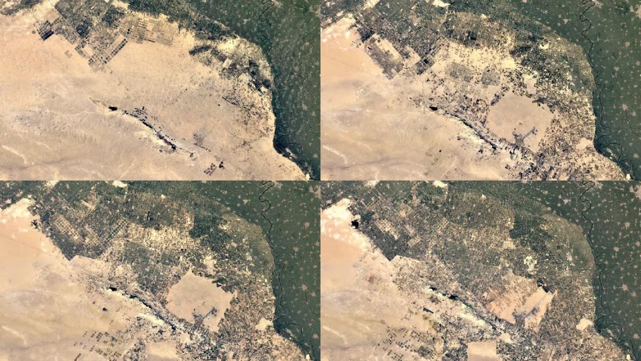 开罗附近的延时发展基础设施，
埃及从卫星1984年和2020。