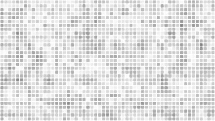 白色背景循环上的灰色浮动网络方块。慢速混沌像素拼接无缝动画。