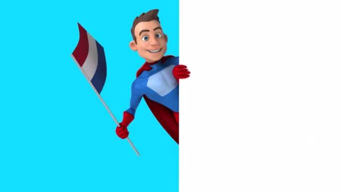有趣的3D卡通超级英雄，带有来自荷兰的旗帜，包括alpha频道